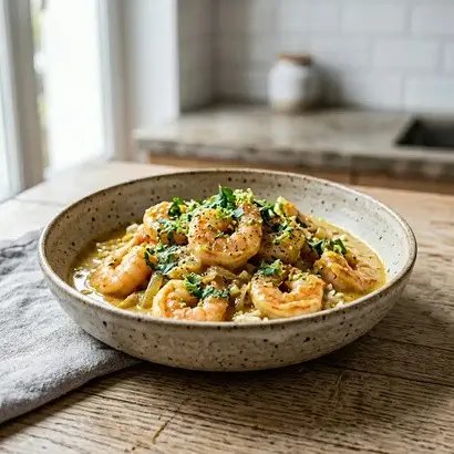 Assiette de crevettes gourmandes — Restaurant Au Bureau, Longueuil